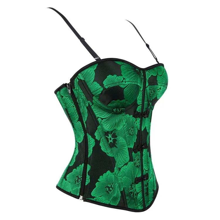 Gothic-Korsett für Damen mit floralem Muster, zweifarbig, Frosch-Überbrustverschluss