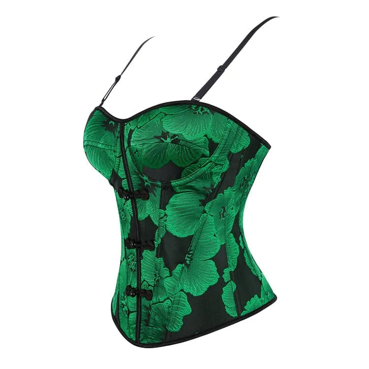 Gothic-Korsett für Damen mit floralem Muster, zweifarbig, Frosch-Überbrustverschluss