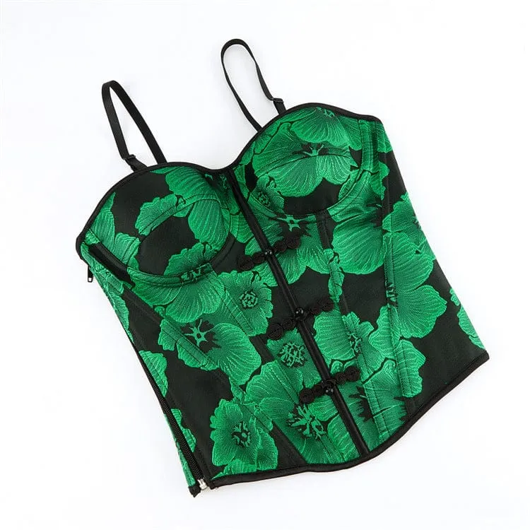 Gothic-Korsett für Damen mit floralem Muster, zweifarbig, Frosch-Überbrustverschluss