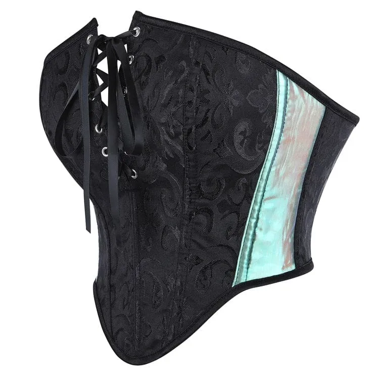 Gothic-Jacquard-Korsett für Damen mit kontrastfarbiger Schnürung und Überbrustumfang
