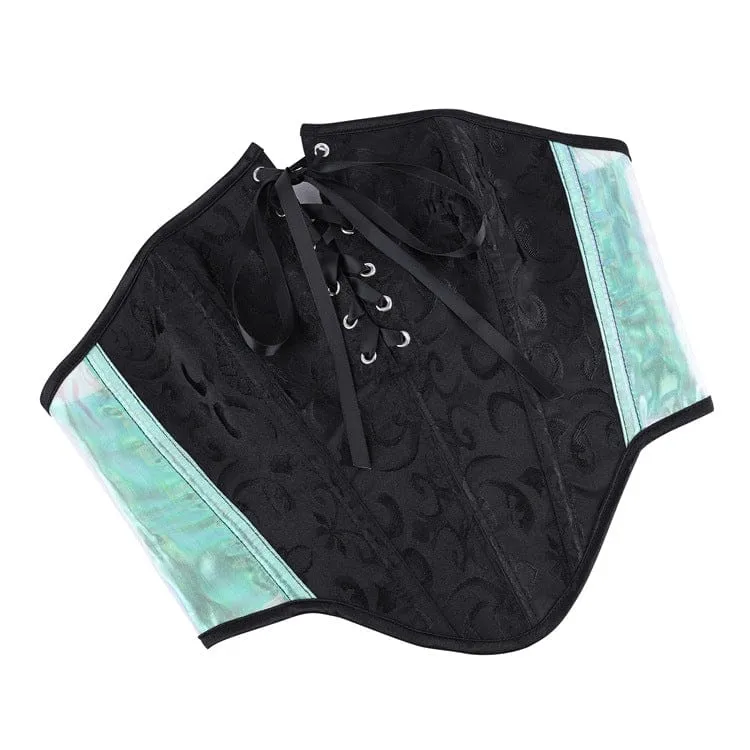 Gothic-Jacquard-Korsett für Damen mit kontrastfarbiger Schnürung und Überbrustumfang