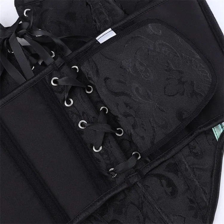 Gothic-Jacquard-Korsett für Damen mit kontrastfarbiger Schnürung und Überbrustumfang
