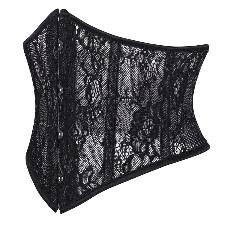 Gothic-Unterbrustkorsett für Damen mit Blumenmuster, Mesh-Einsatz und Schnürung