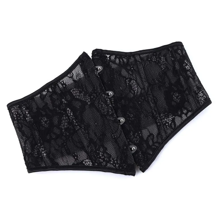 Gothic-Unterbrustkorsett für Damen mit Blumenmuster, Mesh-Einsatz und Schnürung