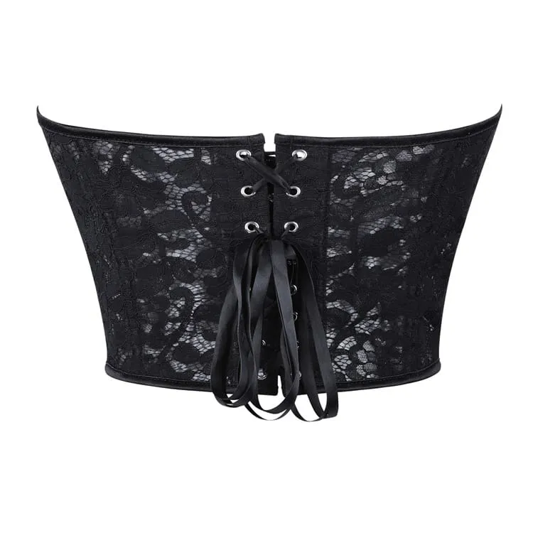 Gothic-Korsett für Damen mit Blumenmuster, Mesh-Einsatz und Schnürung über der Brust