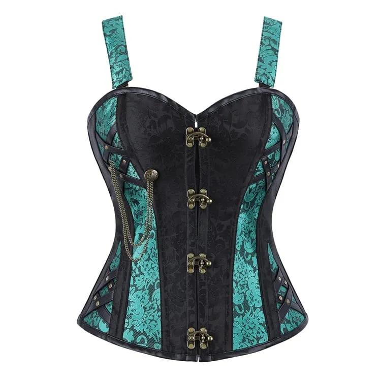 Gothic-Korsett für Damen, zweifarbig, mit floralem Jacquardmuster, Schnürung und Überbrustumfang