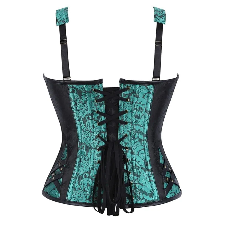 Gothic-Korsett für Damen, zweifarbig, mit floralem Jacquardmuster, Schnürung und Überbrustumfang