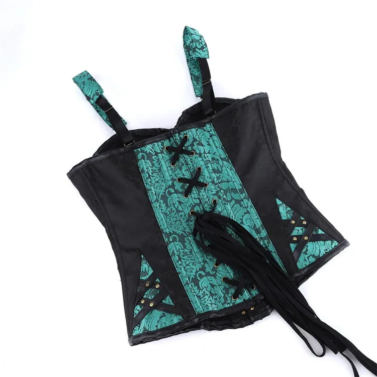 Gothic-Korsett für Damen, zweifarbig, mit floralem Jacquardmuster, Schnürung und Überbrustumfang