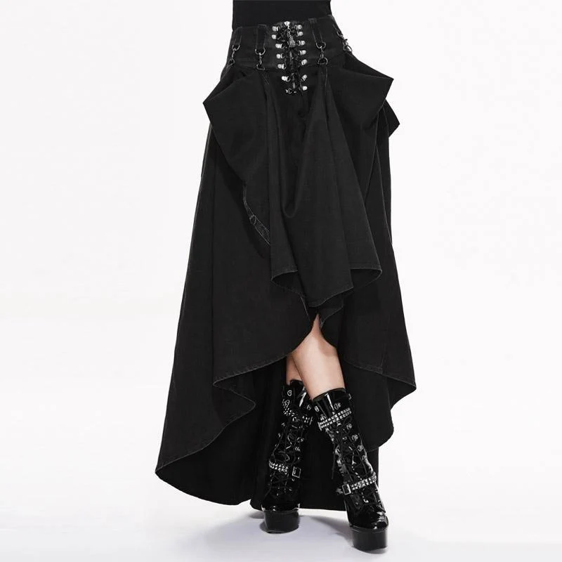 Damen Vintage Regenschirm Rock mit Leder Bund