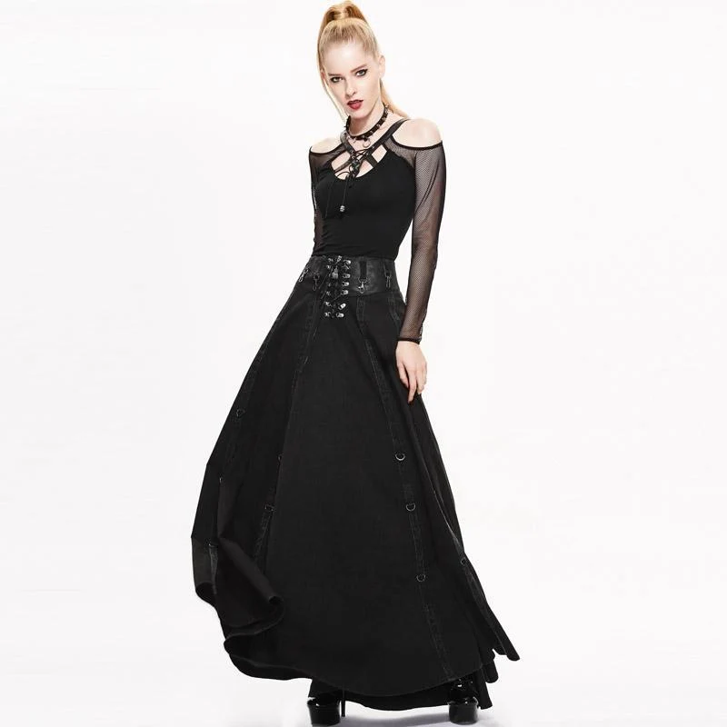 Damen Vintage Regenschirm Rock mit Leder Bund