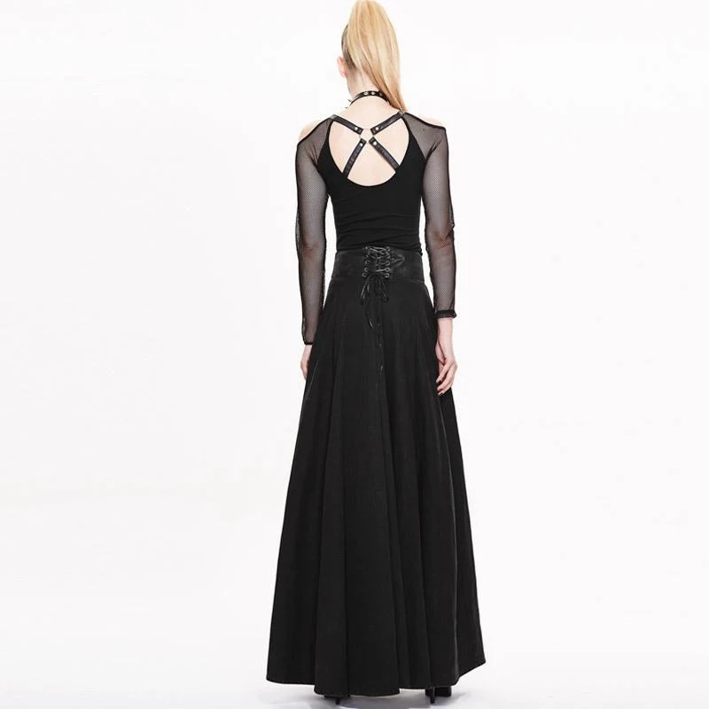Damen Vintage Regenschirm Rock mit Leder Bund