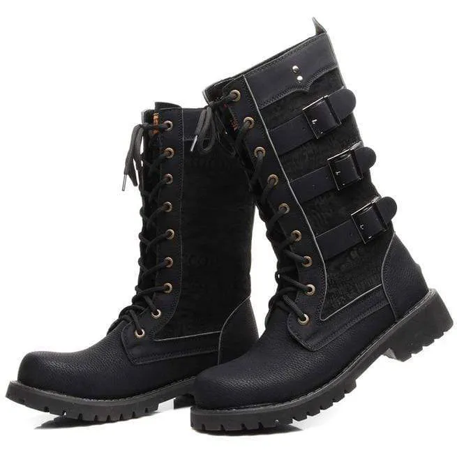Herren Multi Schnallen Schnürstiefel Martin Stiefel