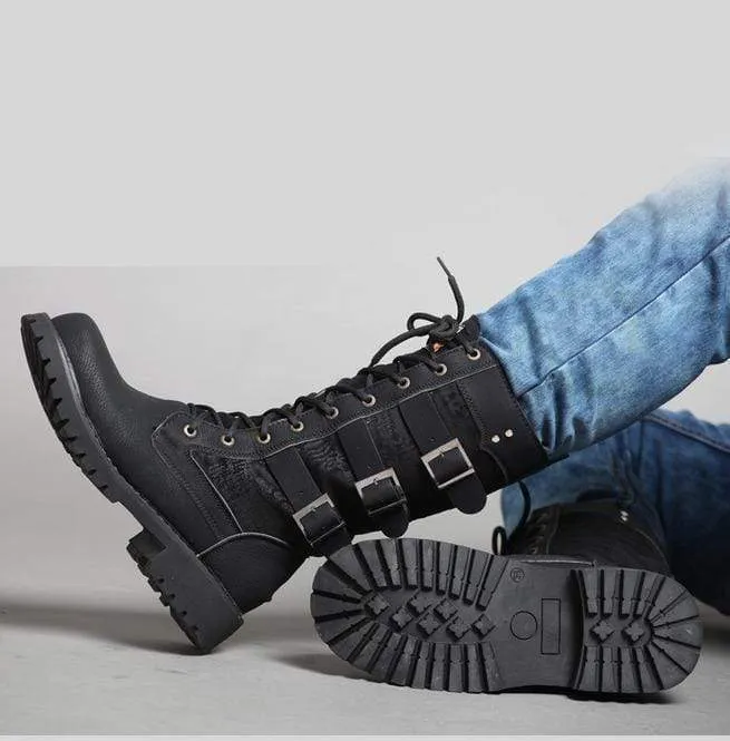 Herren Multi Schnallen Schnürstiefel Martin Stiefel