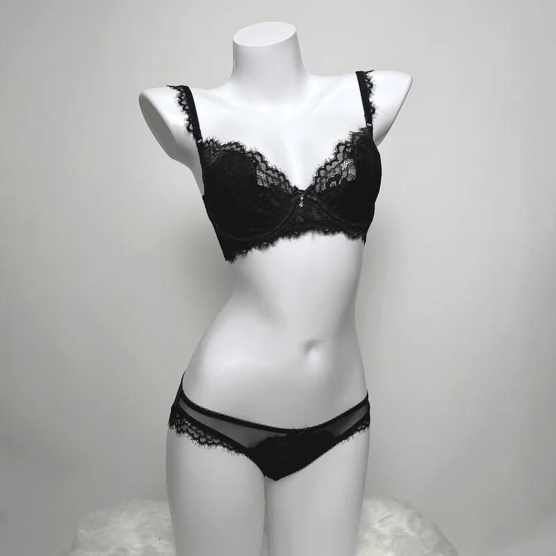 Gothic-Dessous-Set für Damen aus transparenter Spitze mit Schleife