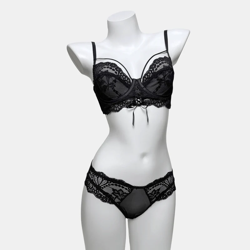 Gothic-Dessous-Set für Damen mit floraler Spitze und Schnürung