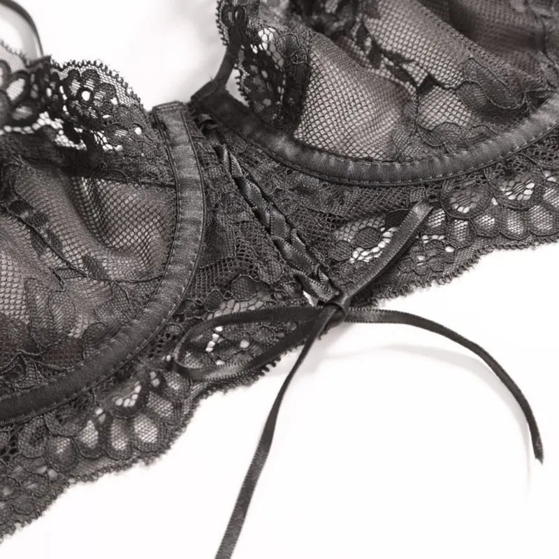 Gothic-Dessous-Set für Damen mit floraler Spitze und Schnürung