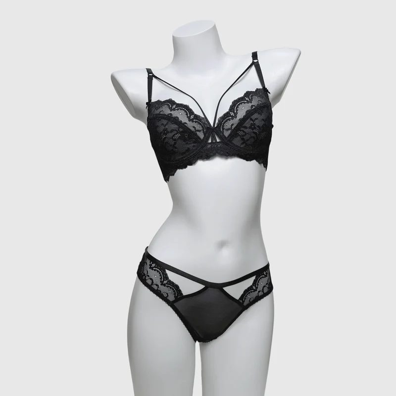 Gothic-Dessous-Set für Damen mit floraler Spitze und Trägern