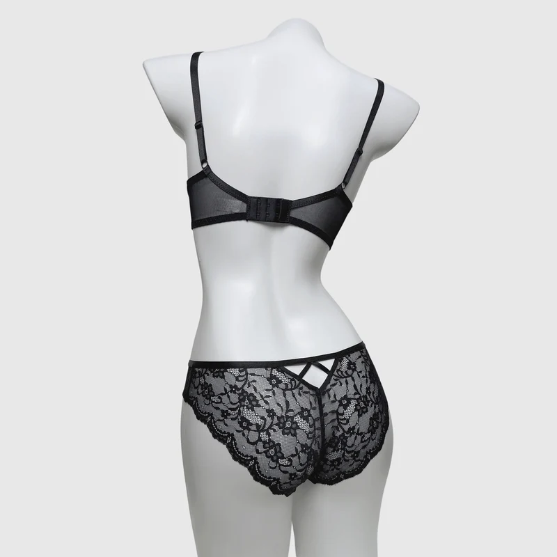 Gothic-Dessous-Set für Damen mit floraler Spitze und Trägern