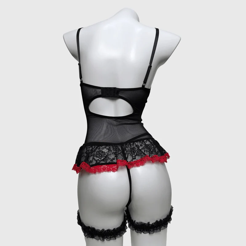 Sexy Dessous-Set mit Schnürung und Strumpfband im Grunge-Stil für Damen