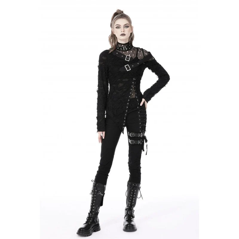 Damen-Punk-Shirt mit unregelmäßigem, zerrissenem Netzspleiß