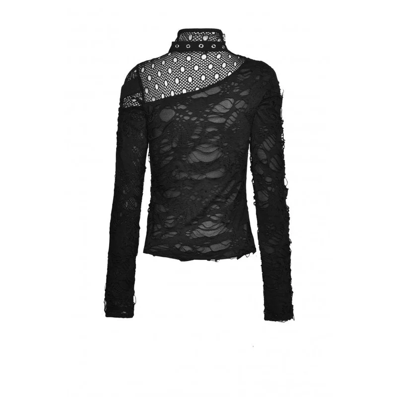 Damen-Punk-Shirt mit unregelmäßigem, zerrissenem Netzspleiß