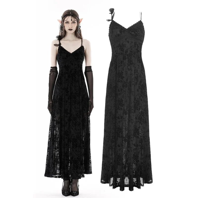 Damen-Hochzeitskleid im Gothic-Stil mit tiefem Ausschnitt und Blumenmuster