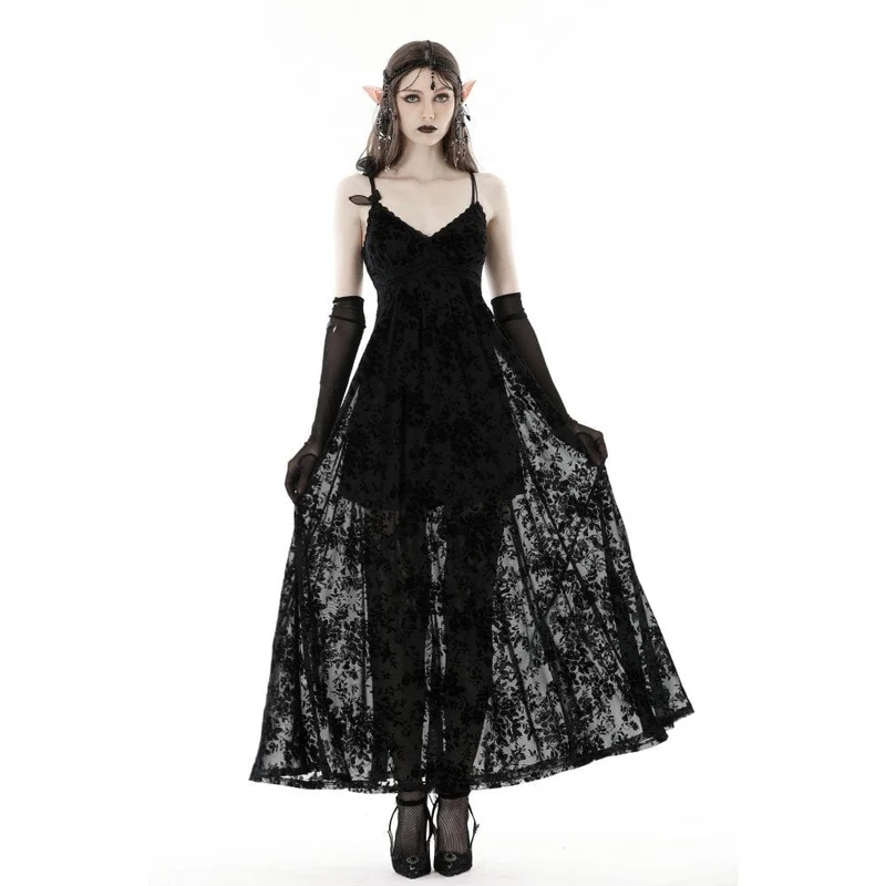 Damen-Hochzeitskleid im Gothic-Stil mit tiefem Ausschnitt und Blumenmuster