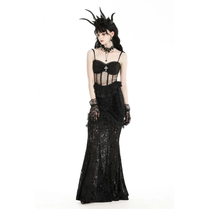 Damen-Top aus transparenter, gerüschter Gothic-Spitze