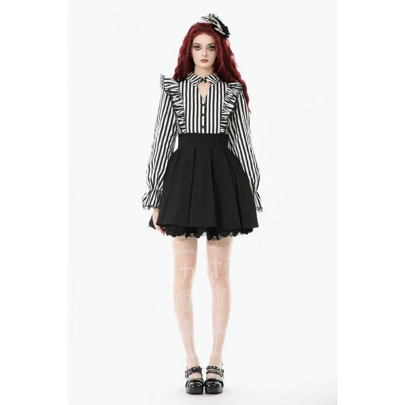 Gothic-Kleid mit Streifen und Rüschen für Damen