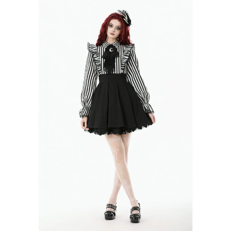 Gothic-Kleid mit Streifen und Rüschen für Damen
