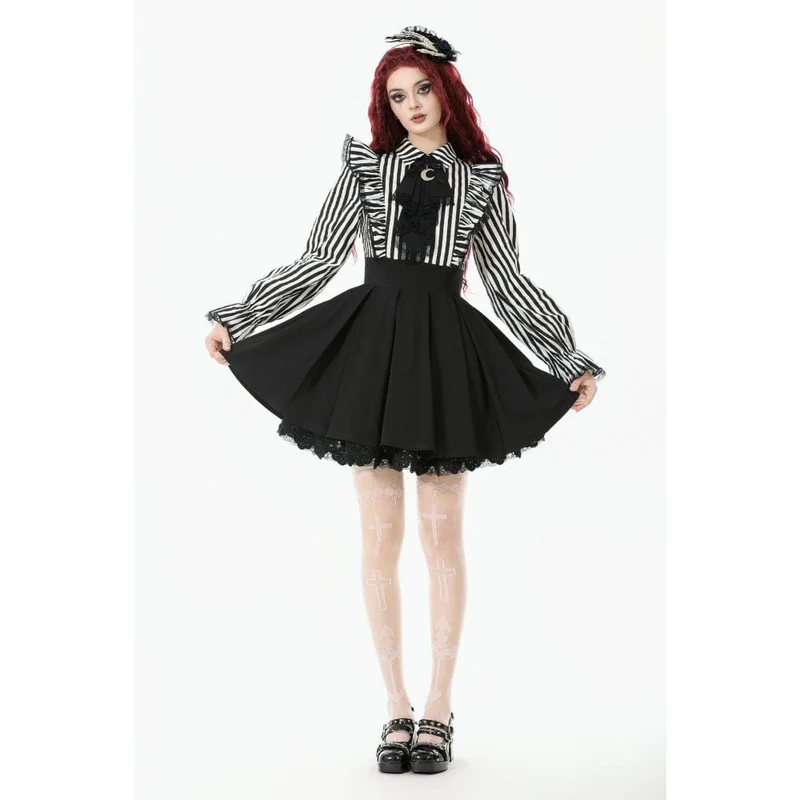 Gothic-Kleid mit Streifen und Rüschen für Damen