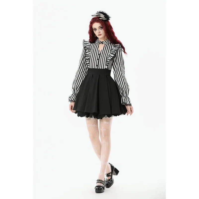 Gothic-Kleid mit Streifen und Rüschen für Damen