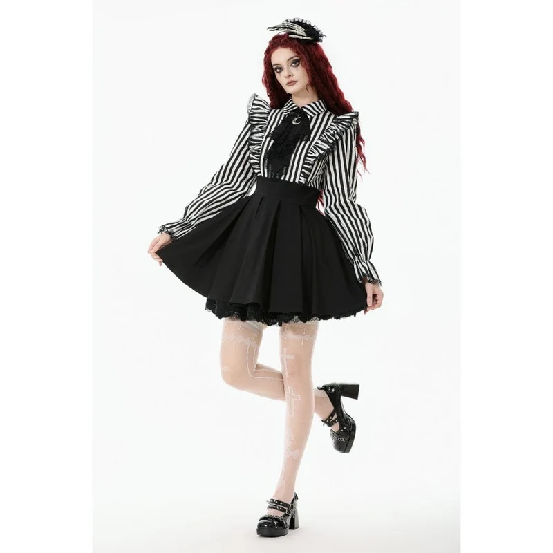 Gothic-Kleid mit Streifen und Rüschen für Damen