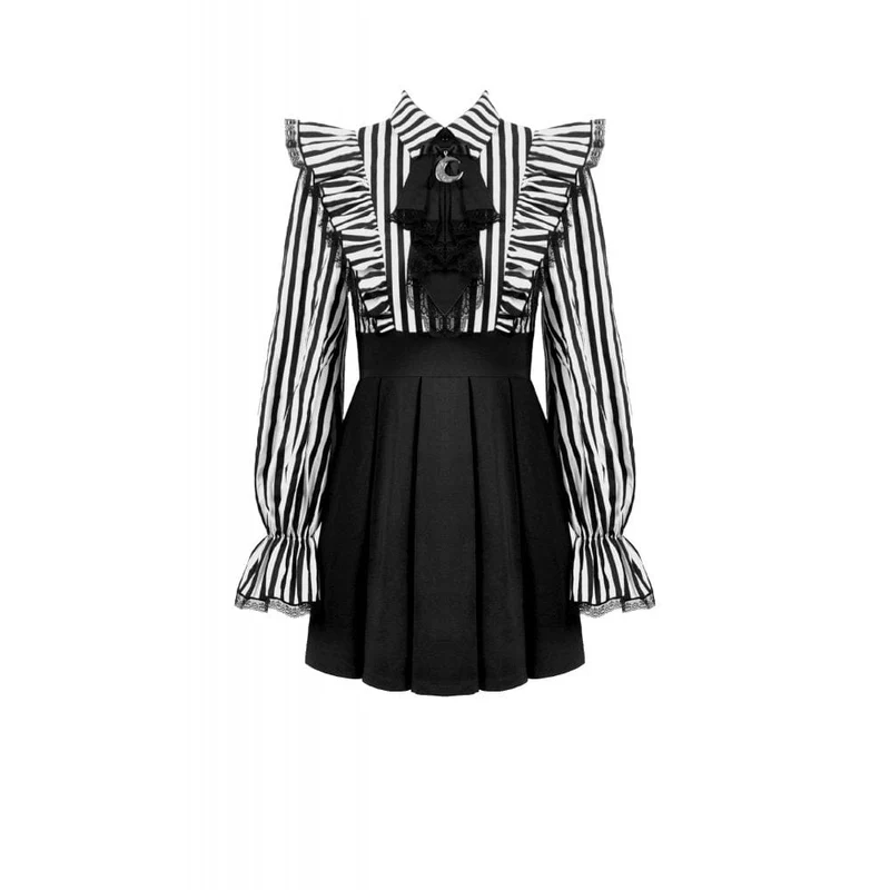 Gothic-Kleid mit Streifen und Rüschen für Damen