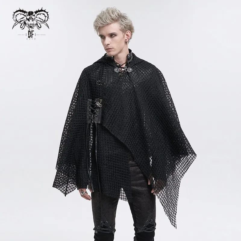 Gothic Unregelmäßiger Mesh-Umhang für Herren mit Kapuze