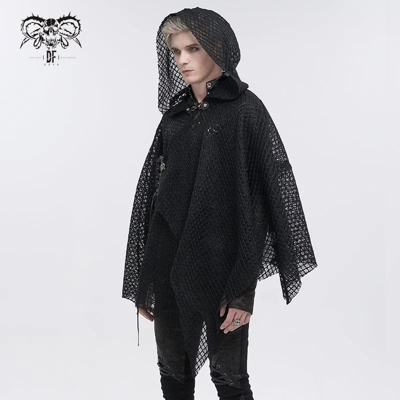 Gothic Unregelmäßiger Mesh-Umhang für Herren mit Kapuze