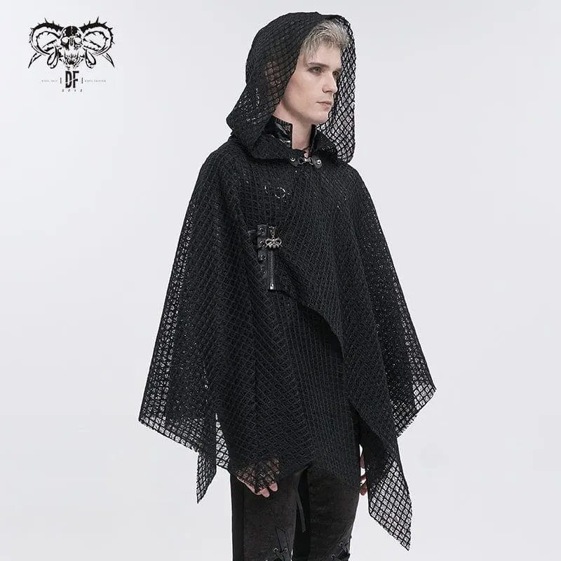 Gothic Unregelmäßiger Mesh-Umhang für Herren mit Kapuze