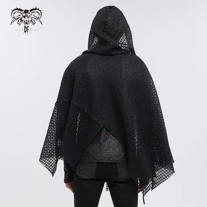 Gothic Unregelmäßiger Mesh-Umhang für Herren mit Kapuze
