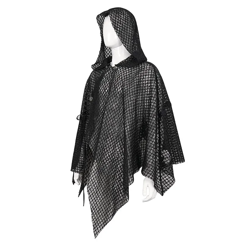 Gothic Unregelmäßiger Mesh-Umhang für Herren mit Kapuze