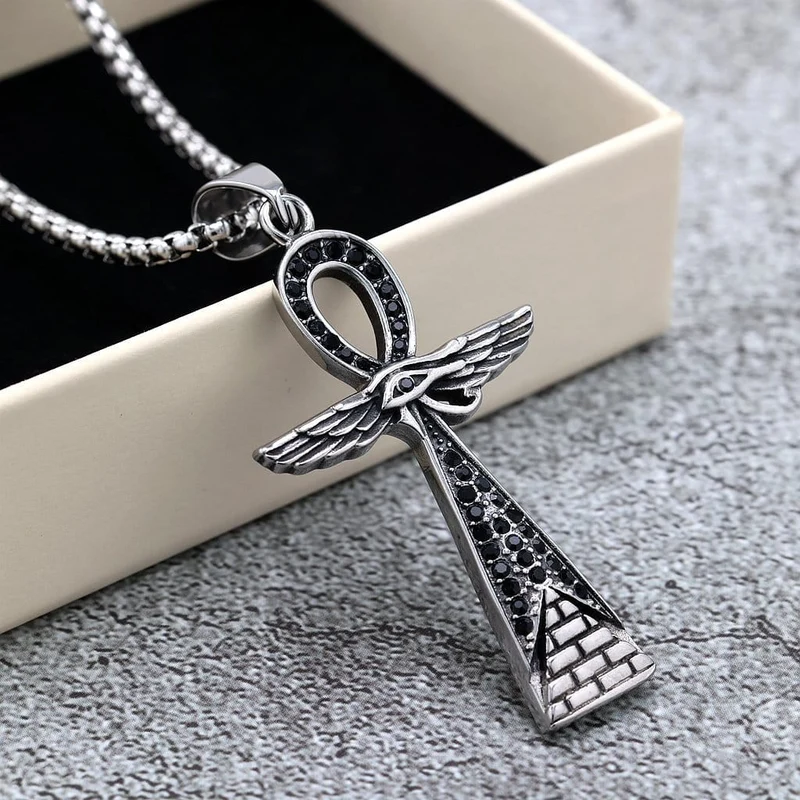 Punk-Diamant-Augenflügel-Kreuz-Halskette für Herren