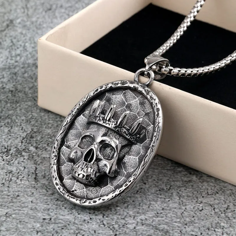 Punk-Halskette mit asymmetrischer Totenkopfkrone für Herren