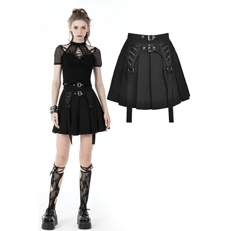 Damen-Punk-Doppelschnallen-Faltenrock
