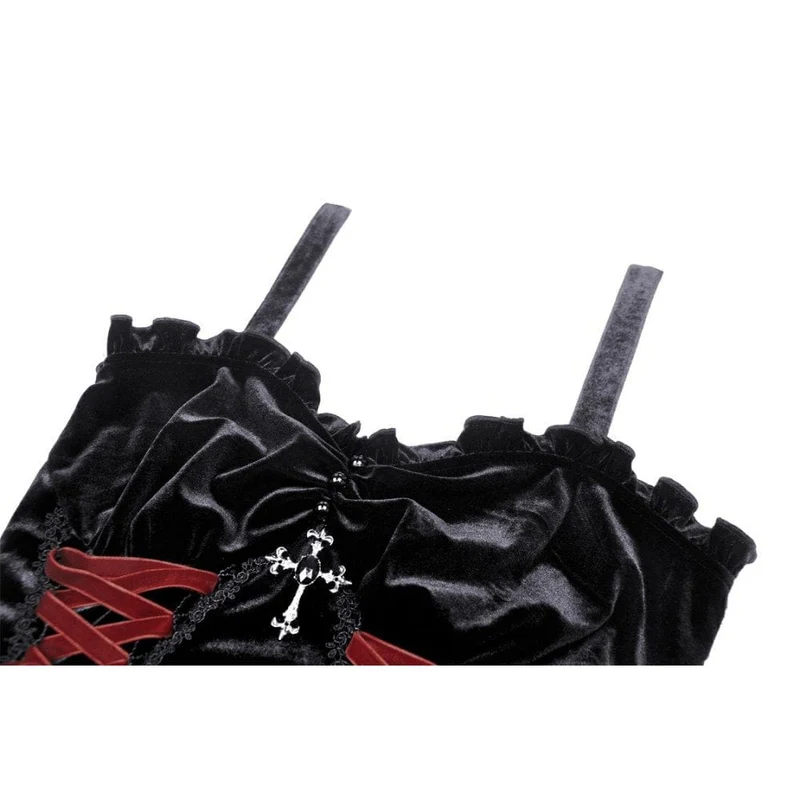 Gothic-Riemchen-Kreuz-Samt-Schlupfkleid für Damen