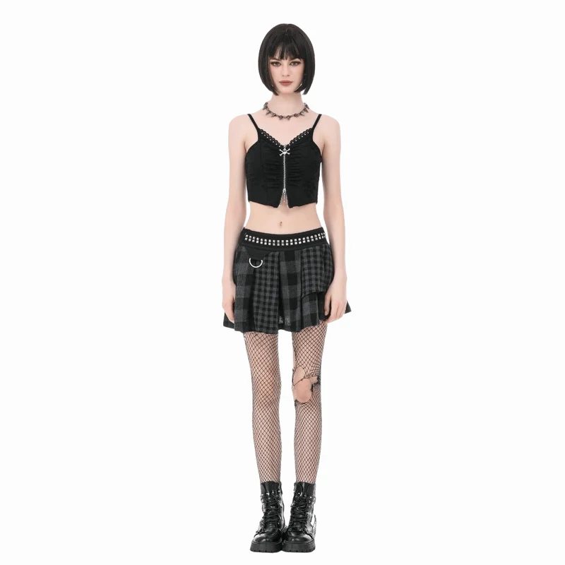 Punk-Nieten-Karo-Rock für Damen, asymmetrisch