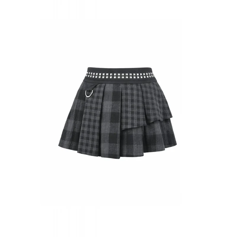 Punk-Nieten-Karo-Rock für Damen, asymmetrisch