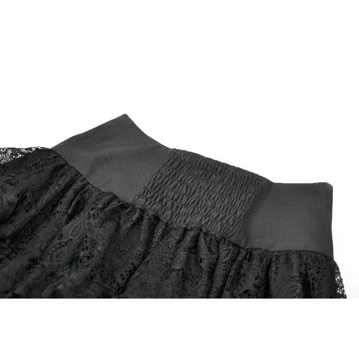 Punk-Minirock für Damen mit gekreuzten Schnürdetails, Taschen und Rüschen