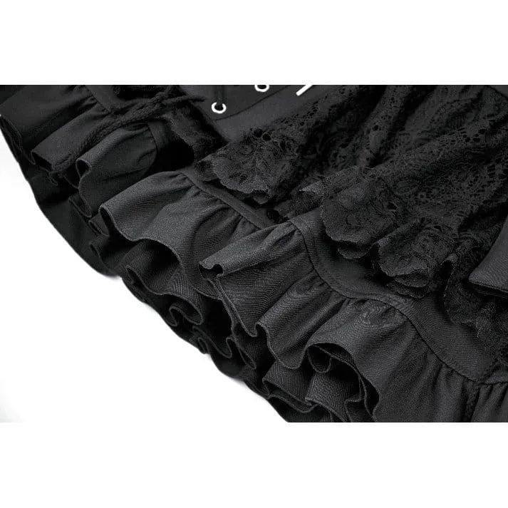Punk-Minirock für Damen mit gekreuzten Schnürdetails, Taschen und Rüschen
