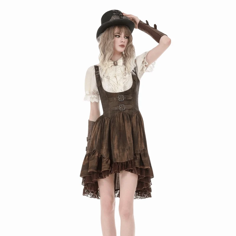 Steampunk-Damenbluse mit Spitzenbesatz, Schnürung und Puffärmeln