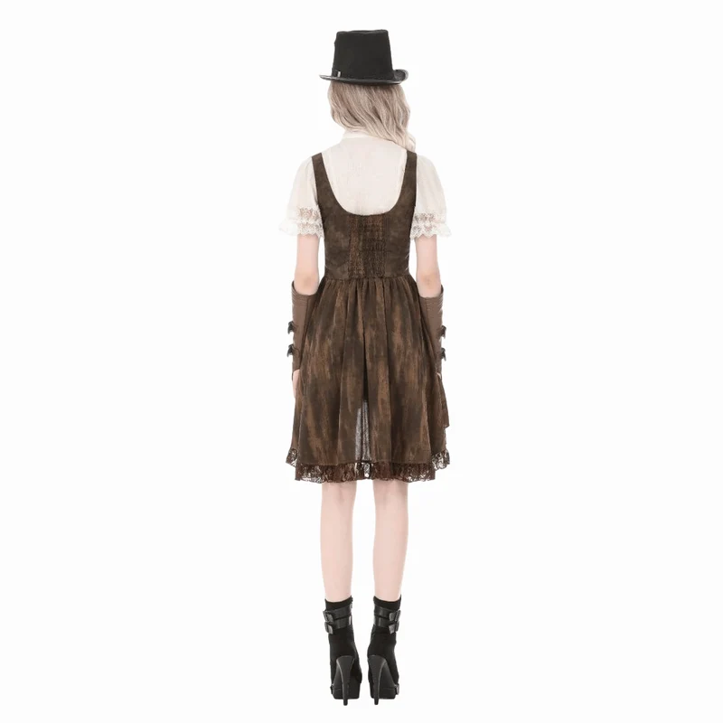 Steampunk-Damenbluse mit Spitzenbesatz, Schnürung und Puffärmeln