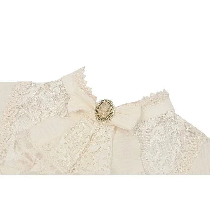 Steampunk-Damenbluse mit Spitzenbesatz, Schnürung und Puffärmeln